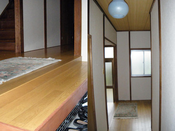 壁と床を貼替、お家の顔は明るい空間に。